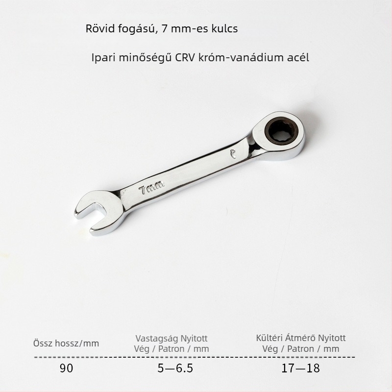 Kétfunkciós kattantókulcs, kompakt kialakítás, króm-vanádium acél