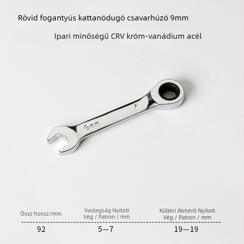 Kétfunkciós kattantókulcs, kompakt kialakítás, króm-vanádium acél