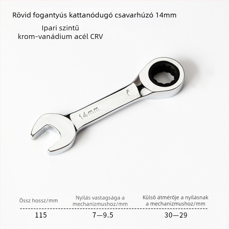 Kétfunkciós kattantókulcs, kompakt kialakítás, króm-vanádium acél