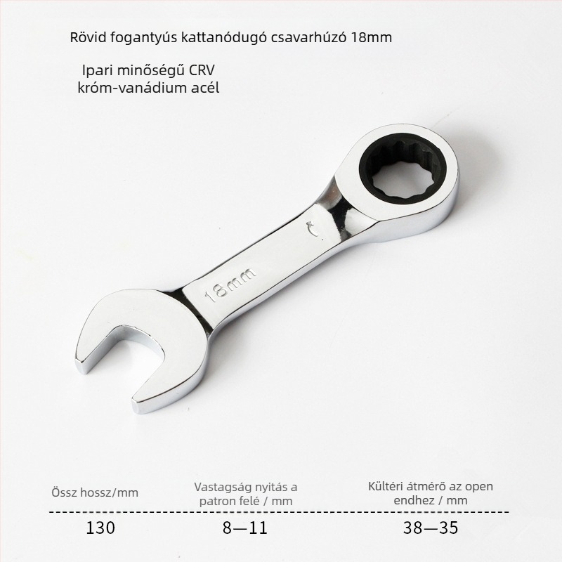 Kétfunkciós kattantókulcs, kompakt kialakítás, króm-vanádium acél