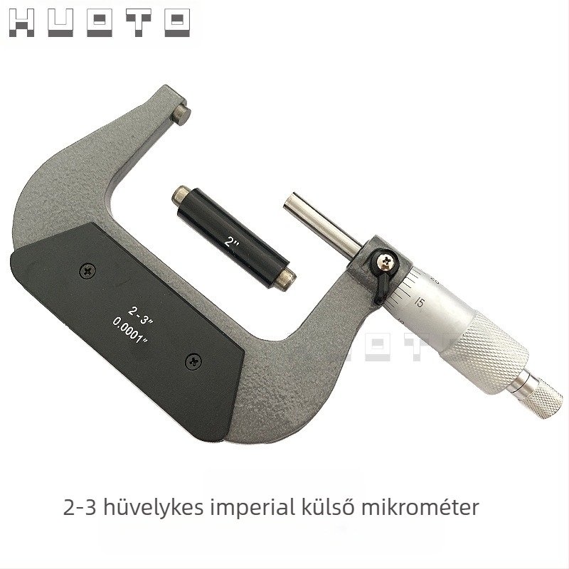 HUOTO menetmikrométer, tartomány 0-100 mm, külső átmérő mérés, menet középdiaméterének mérése, vastagságmérő kiegészítők