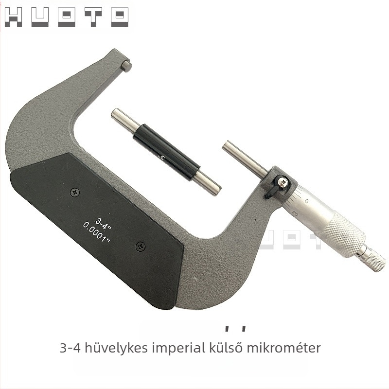 HUOTO menetmikrométer, tartomány 0-100 mm, külső átmérő mérés, menet középdiaméterének mérése, vastagságmérő kiegészítők
