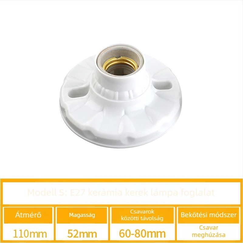 E27 kerámia csavaros lámpatartó, PVC test és árnyékoló, IP20, modell QPD-008, tápfeszültség aljzatból