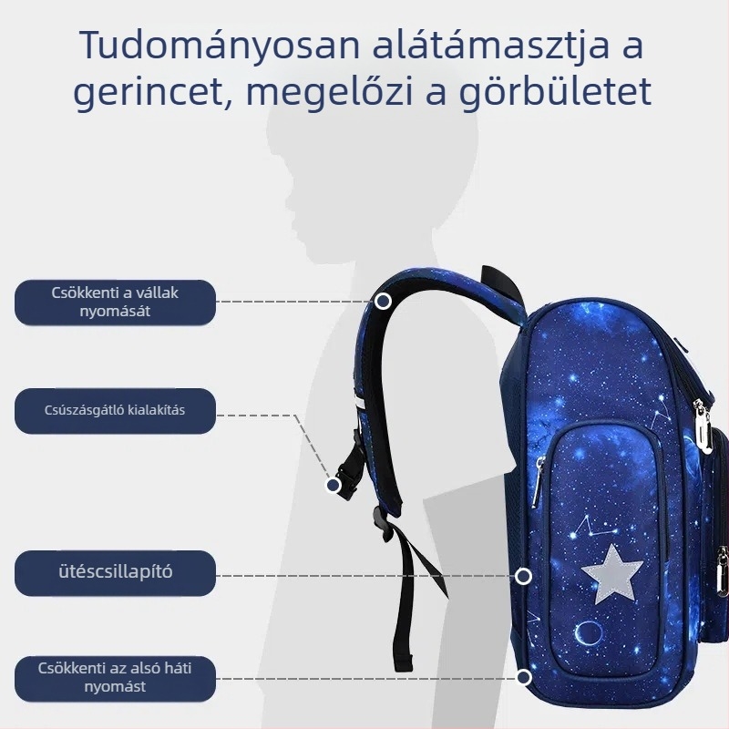 Uniszex iskolatáska űr témájú, nylon, modell 8204, lélegző, vízálló, lopás elleni védelem