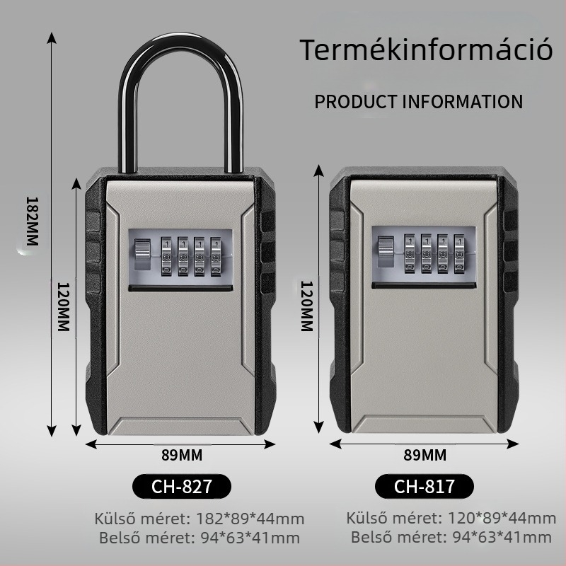 Alumíniumötvözetű kulcsdoboz CH-817/827, modern minimalist stílus, falra vagy akasztóra szerelhető, számzár