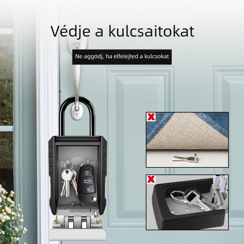 Alumíniumötvözetű kulcsdoboz CH-817/827, modern minimalist stílus, falra vagy akasztóra szerelhető, számzár