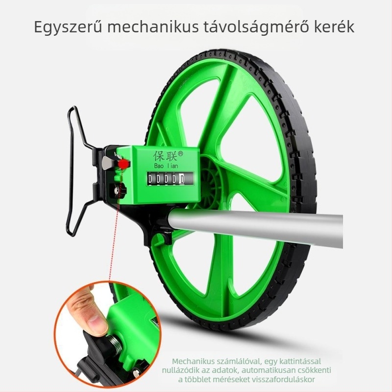 Távolságmérő kerék — kézi tolású, görgős típusú mérőeszköz, mechanikus digitális kijelző, külső méréshez