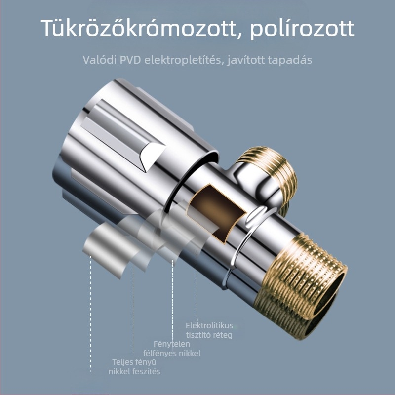 Sárgaréz szögletes szelep, falba építhető, modell 8289, üzemi nyomás 1,6 MPa, belső Ø14 mm