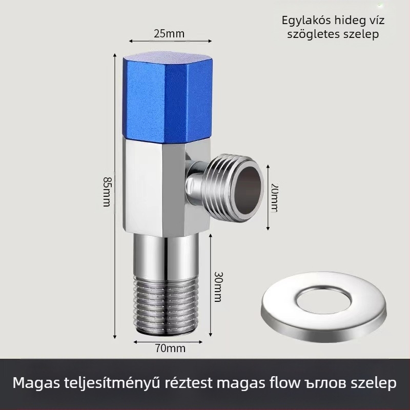Sárgaréz szögletes szelep, falba építhető, modell 8289, üzemi nyomás 1,6 MPa, belső Ø14 mm