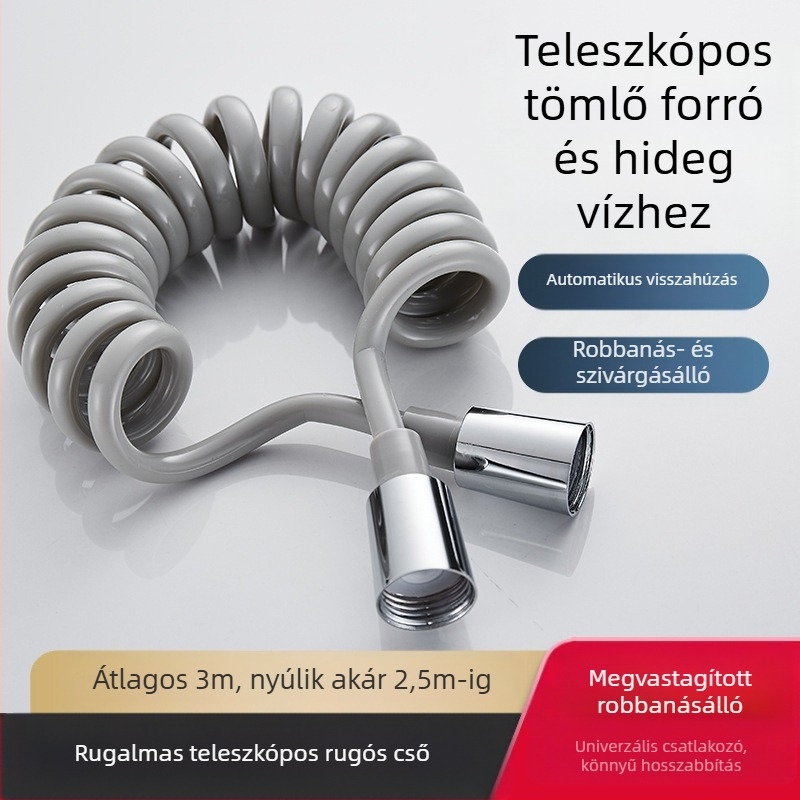 Shower tömlő PU magasnyomású teleszkópos csővel, réz+PU kivitel, menetes csatlakozás, modell 4, névleges nyomás normál