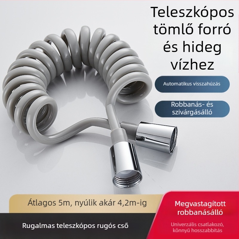 Shower tömlő PU magasnyomású teleszkópos csővel, réz+PU kivitel, menetes csatlakozás, modell 4, névleges nyomás normál