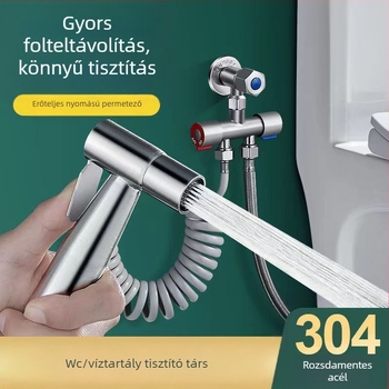 Falba épített WC öblítőpisztoly készlet, réz test, kettős kimenet, szögletes szelep