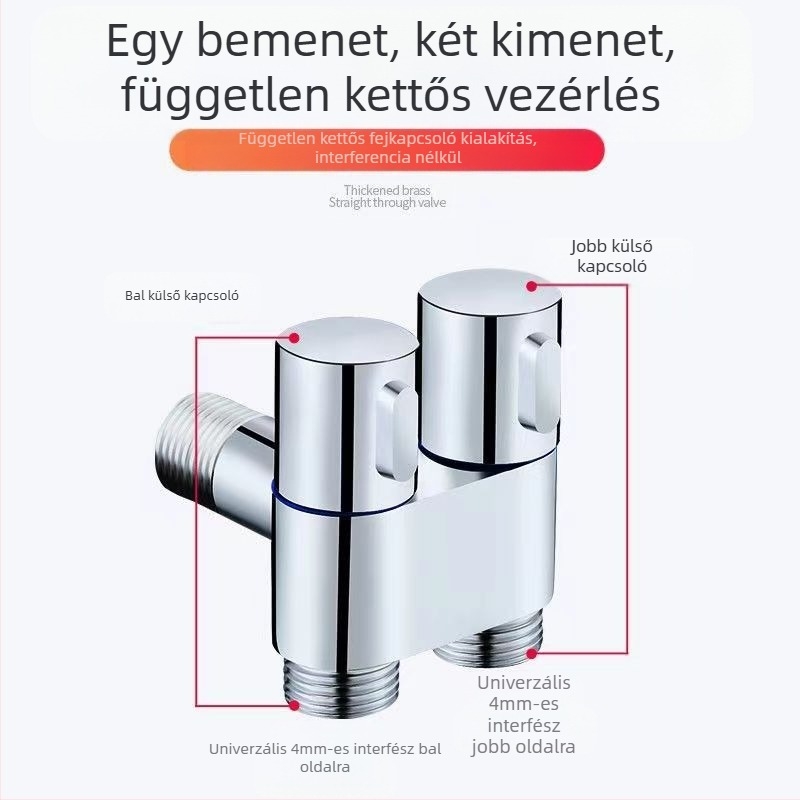 Falba épített WC öblítőpisztoly készlet, réz test, kettős kimenet, szögletes szelep