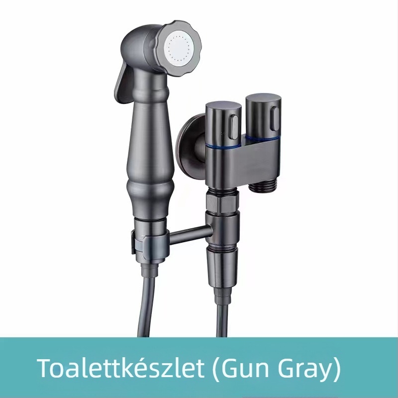 Falba épített WC öblítőpisztoly készlet, réz test, kettős kimenet, szögletes szelep