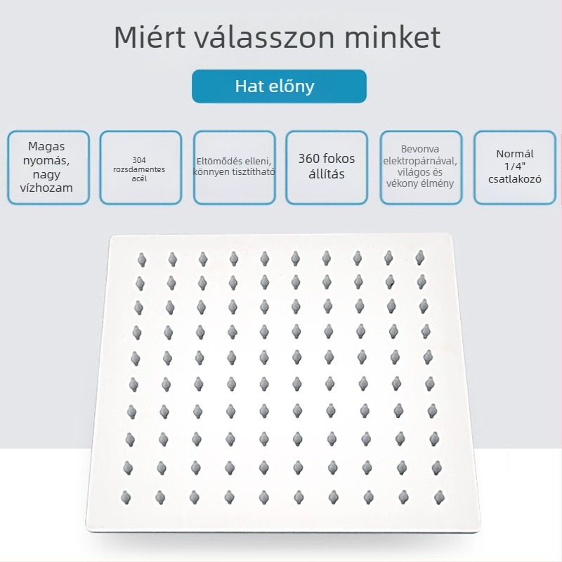 Felső sugárzó zuhanyfej eső funkcióval, rozsdamentes acél, 4 pont univerzális interfész 2 cm, csavaros telepítés, Hongbo