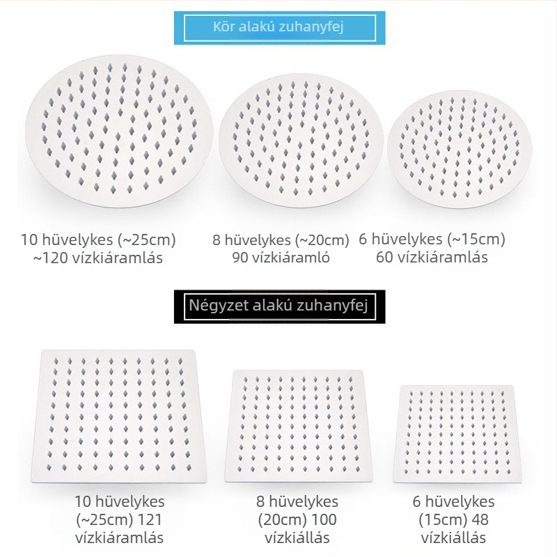 Felső sugárzó zuhanyfej eső funkcióval, rozsdamentes acél, 4 pont univerzális interfész 2 cm, csavaros telepítés, Hongbo