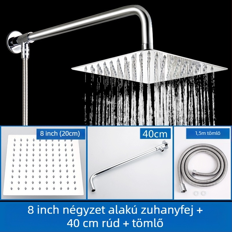 Felső sugárzó zuhanyfej eső funkcióval, rozsdamentes acél, 4 pont univerzális interfész 2 cm, csavaros telepítés, Hongbo