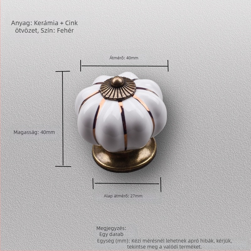 Kerámiából készült szekrényajtó fogantyú – tök alakú, egylyukú kialakítás, elektroplatált felület