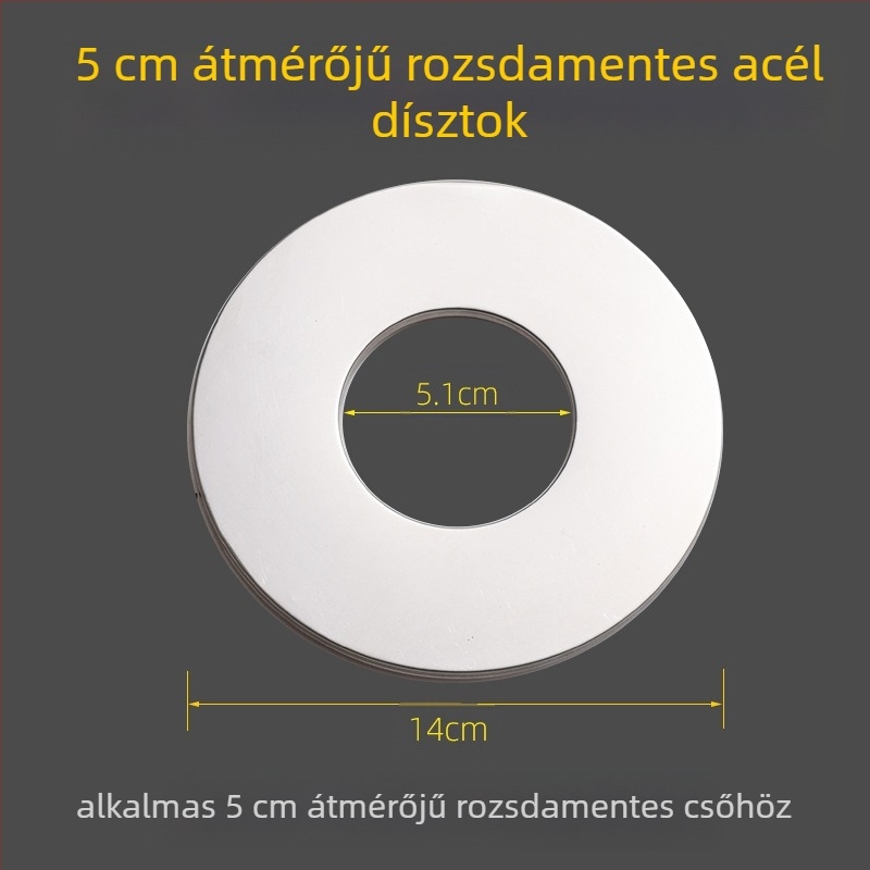 Kerek rozsdamentes acélból készült dekoratív fedél bojler füstcsövéhez – beépített osztott dugó a falnyíláshoz, falvastagság 0,3 mm, osztály 1