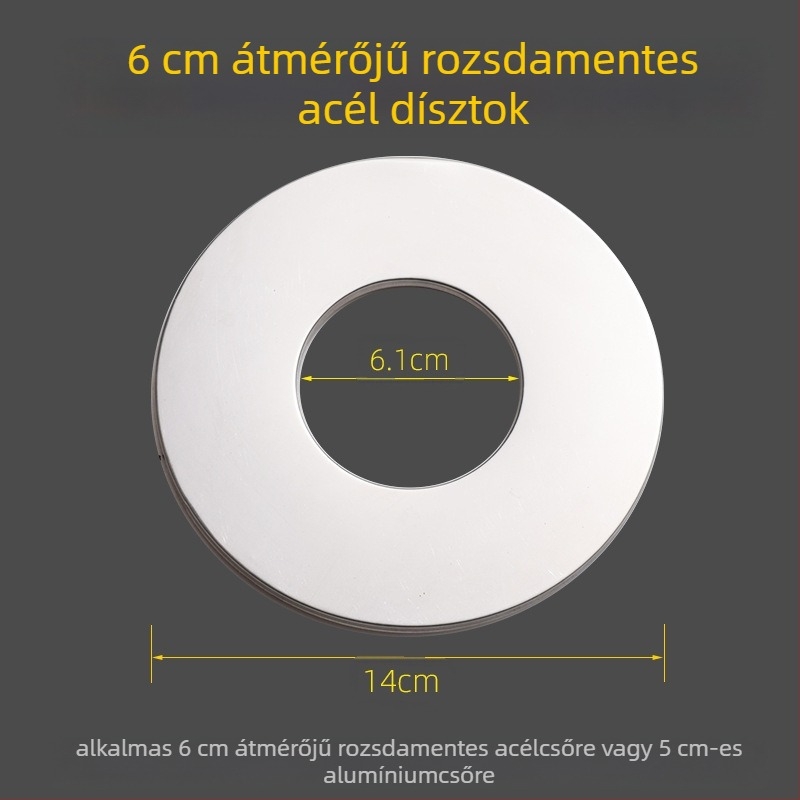 Kerek rozsdamentes acélból készült dekoratív fedél bojler füstcsövéhez – beépített osztott dugó a falnyíláshoz, falvastagság 0,3 mm, osztály 1