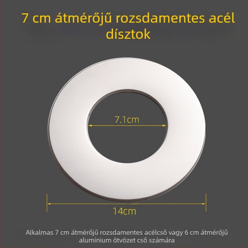 Kerek rozsdamentes acélból készült dekoratív fedél bojler füstcsövéhez – beépített osztott dugó a falnyíláshoz, falvastagság 0,3 mm, osztály 1