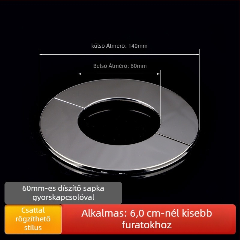 Kerek rozsdamentes acélból készült dekoratív fedél bojler füstcsövéhez – beépített osztott dugó a falnyíláshoz, falvastagság 0,3 mm, osztály 1