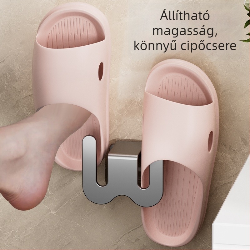 Fürdőszobai papucs tartó, falra szerelhető, szénacélból, fúrás nélküli szerelés, leeresztő kampóval, fényes luxus stílus