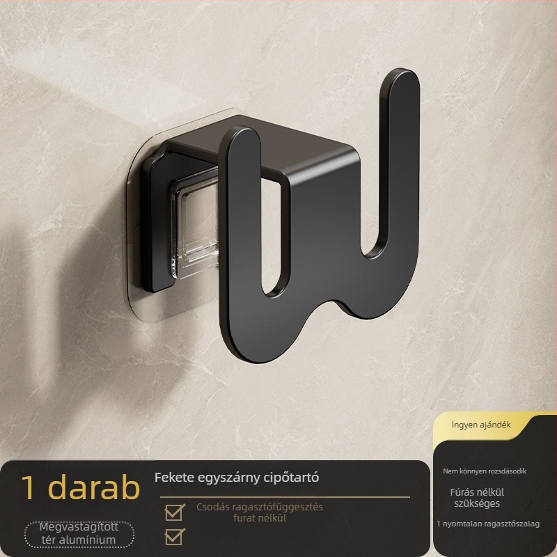 Fürdőszobai papucs tartó, falra szerelhető, szénacélból, fúrás nélküli szerelés, leeresztő kampóval, fényes luxus stílus