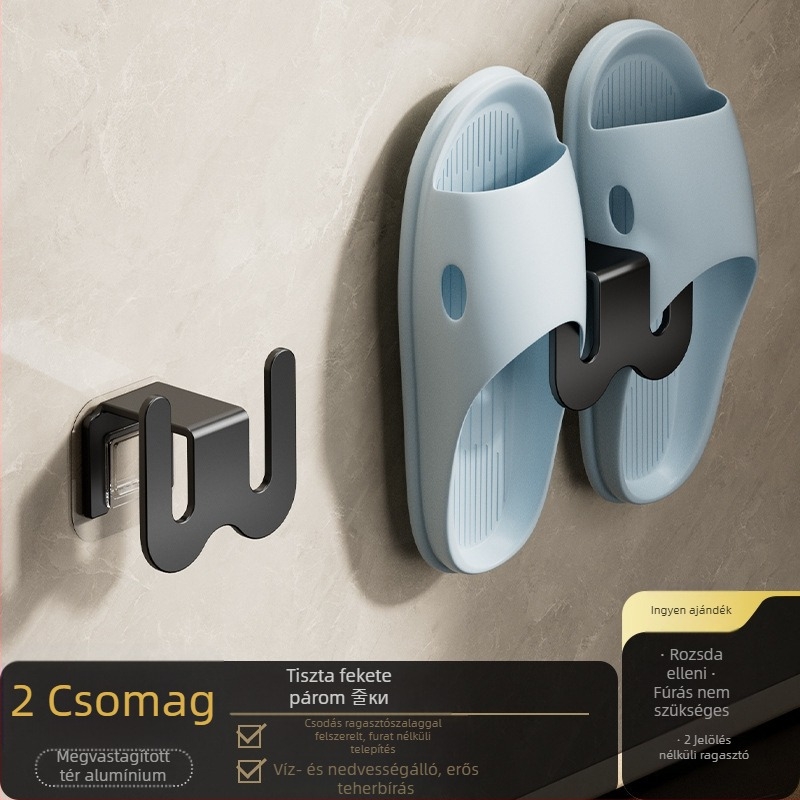 Fürdőszobai papucs tartó, falra szerelhető, szénacélból, fúrás nélküli szerelés, leeresztő kampóval, fényes luxus stílus