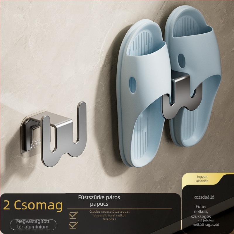 Fürdőszobai papucs tartó, falra szerelhető, szénacélból, fúrás nélküli szerelés, leeresztő kampóval, fényes luxus stílus
