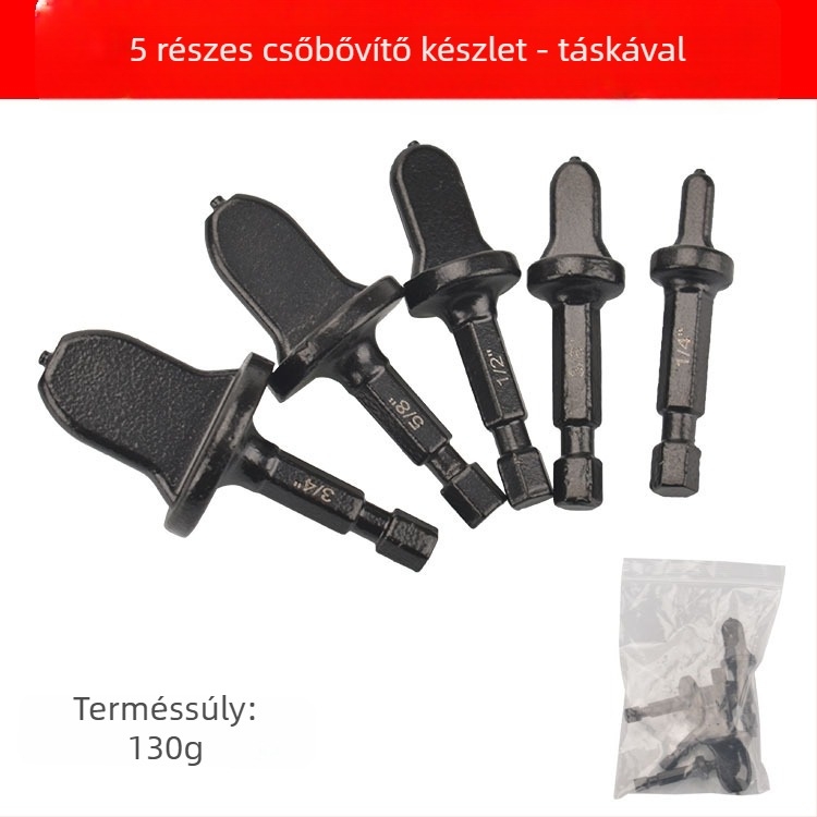 11 darabos hatszögfejű rézcső-expander készlet, kompatibilis fúróval, szénacél anyagból