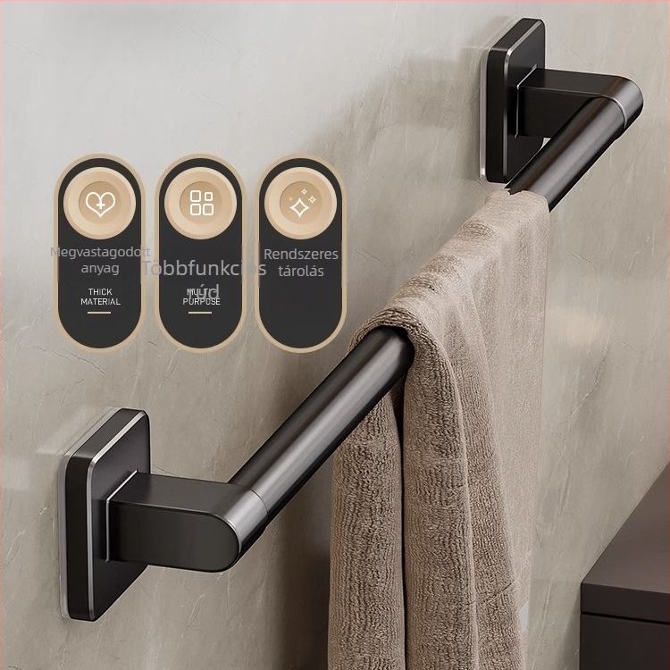 Fali törölközőtartó egyetlen rúddal, fúrás nélkül — alumínium ötvözet, festett felület, teherbírás 100 kg, stílus Light Luxury