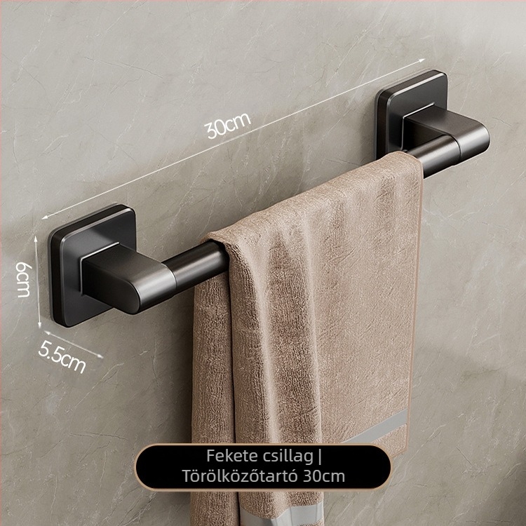 Fali törölközőtartó egyetlen rúddal, fúrás nélkül — alumínium ötvözet, festett felület, teherbírás 100 kg, stílus Light Luxury