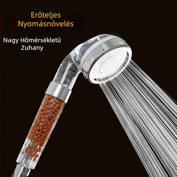 Hordozható negatív ionos zuhanyfej, ABS anyag, masszázs- és esőfunkciók, menetes szerelés