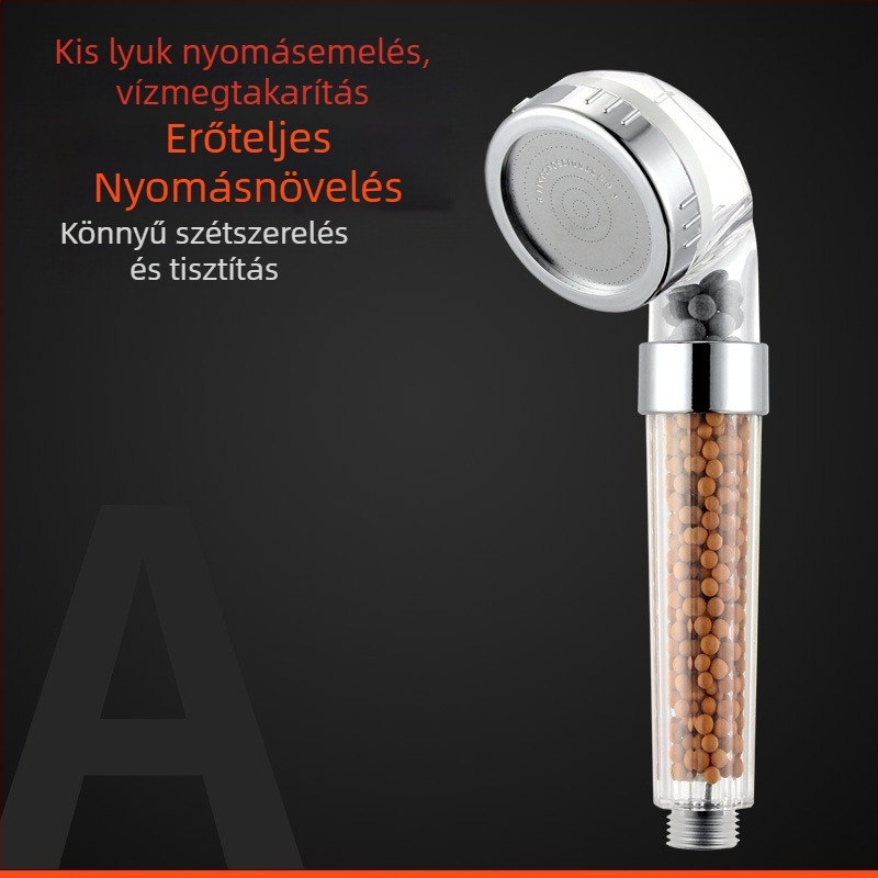 Hordozható negatív ionos zuhanyfej, ABS anyag, masszázs- és esőfunkciók, menetes szerelés