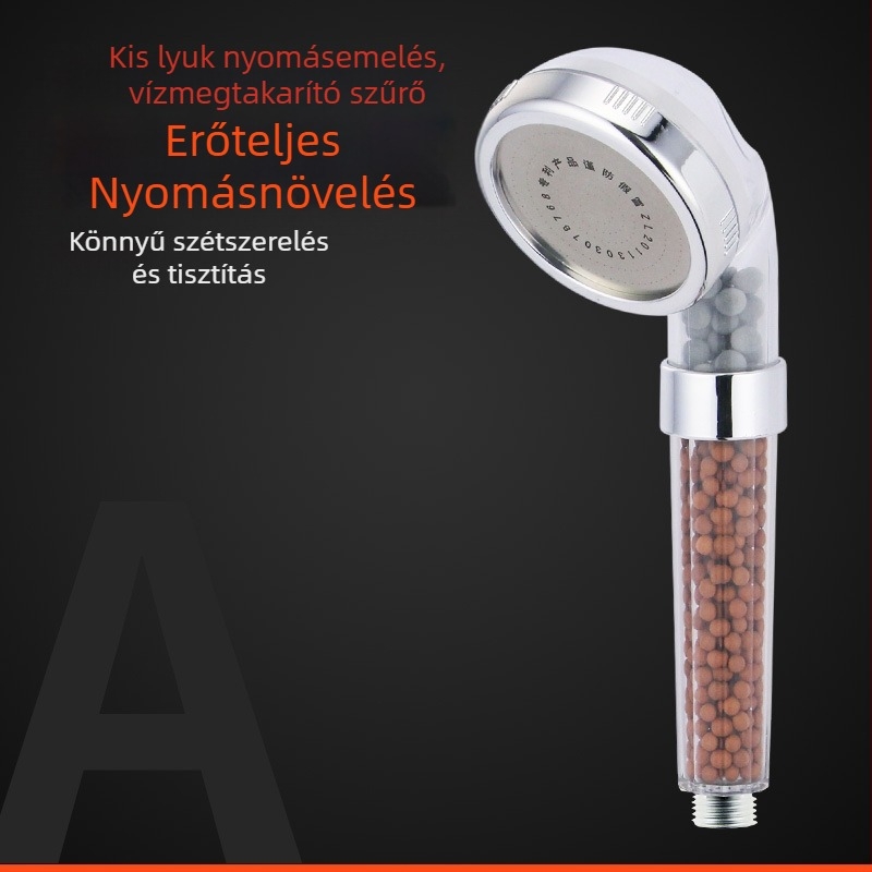 Hordozható negatív ionos zuhanyfej, ABS anyag, masszázs- és esőfunkciók, menetes szerelés