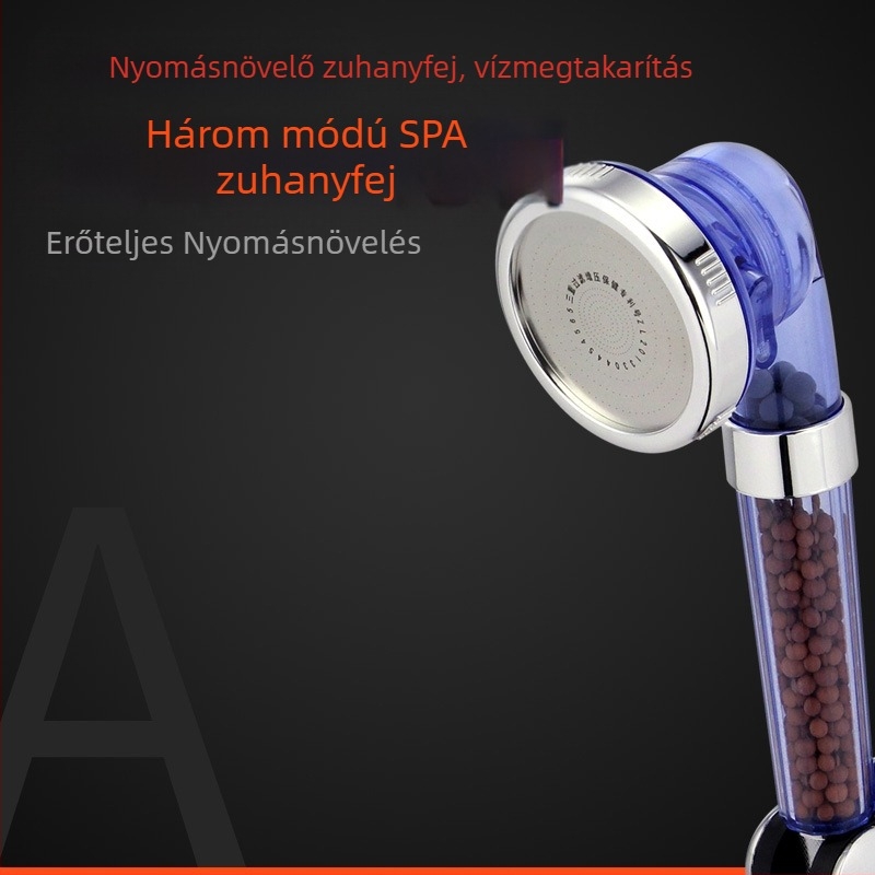 Hordozható negatív ionos zuhanyfej, ABS anyag, masszázs- és esőfunkciók, menetes szerelés