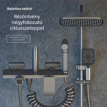 Falra szerelt zuhanykészlet, négyszögletes fej, rézanyag, négy beállítás, dupla csaptelep, emelő tartó, modell 8810