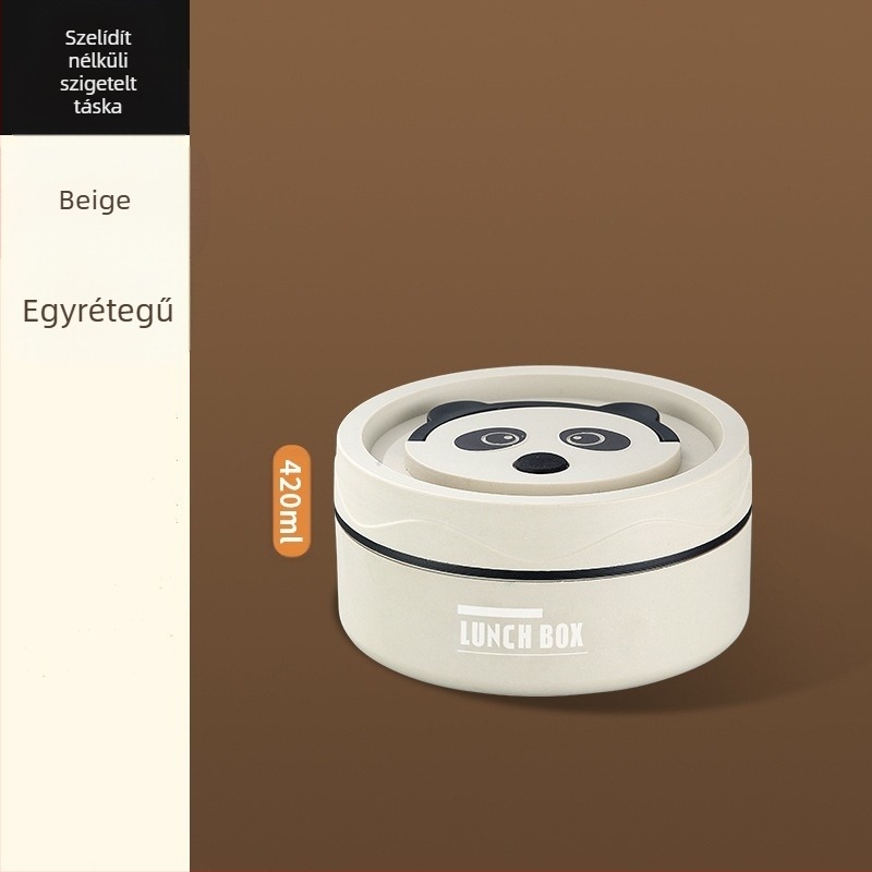 304 rozsdamentes acél ebédesdoboz, kör alakú, mikrohullámú sütőben használható, egy rétegű, logó nyomtatás elérhető