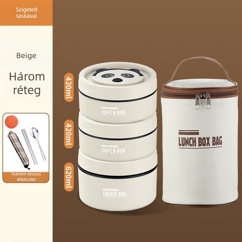 304 rozsdamentes acél ebédesdoboz, kör alakú, mikrohullámú sütőben használható, egy rétegű, logó nyomtatás elérhető