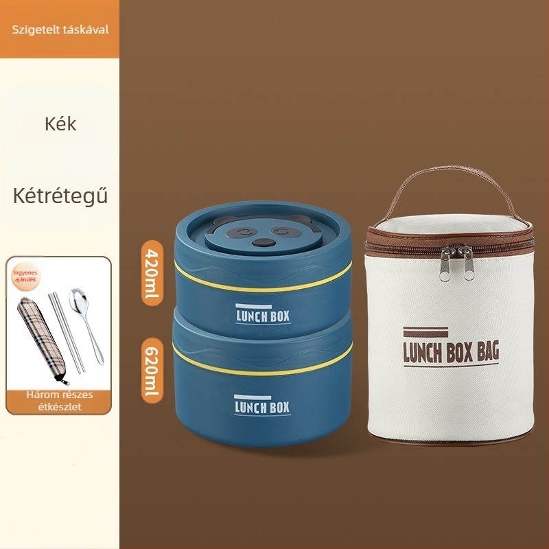 304 rozsdamentes acél ebédesdoboz, kör alakú, mikrohullámú sütőben használható, egy rétegű, logó nyomtatás elérhető