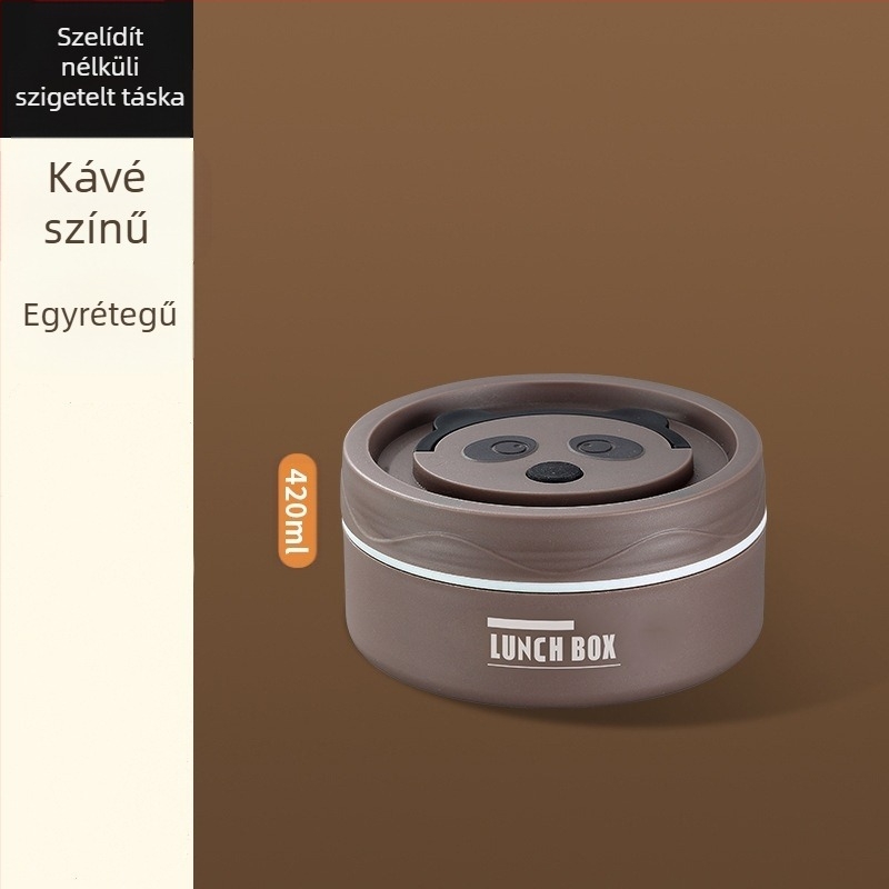 304 rozsdamentes acél ebédesdoboz, kör alakú, mikrohullámú sütőben használható, egy rétegű, logó nyomtatás elérhető