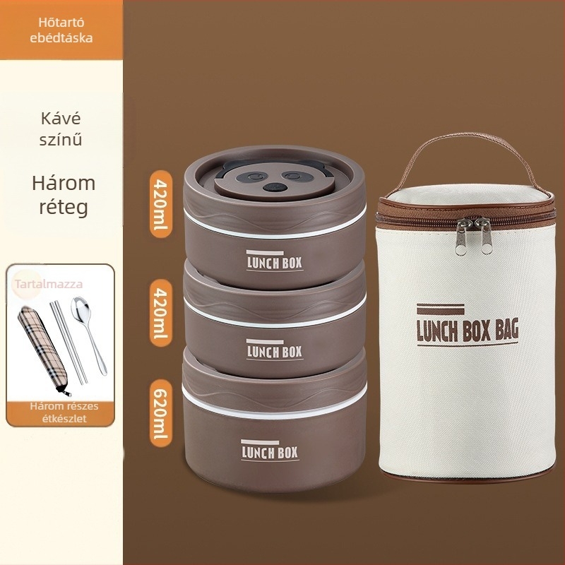 304 rozsdamentes acél ebédesdoboz, kör alakú, mikrohullámú sütőben használható, egy rétegű, logó nyomtatás elérhető