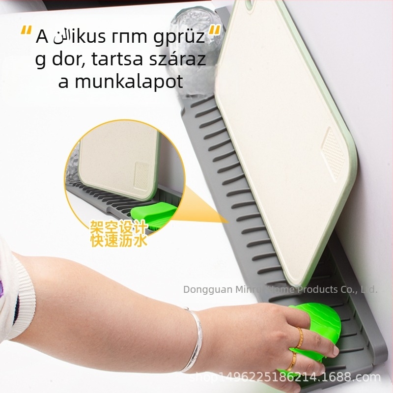 Négyszögletes szilikon lefolyó matrac mosogatókhoz, lejtős elvezetés és fröccsenés elleni védelem