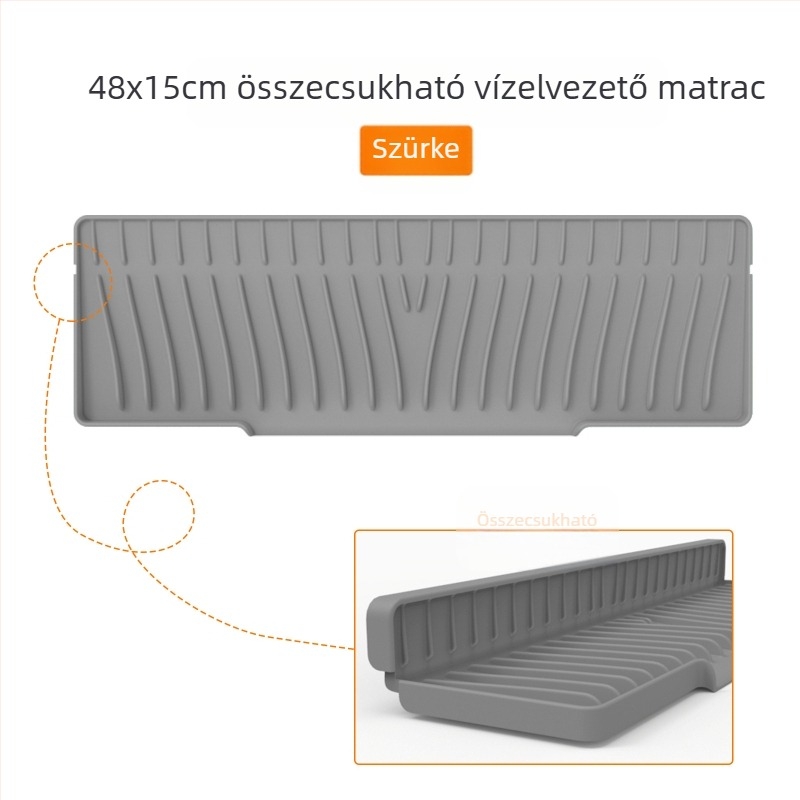 Négyszögletes szilikon lefolyó matrac mosogatókhoz, lejtős elvezetés és fröccsenés elleni védelem