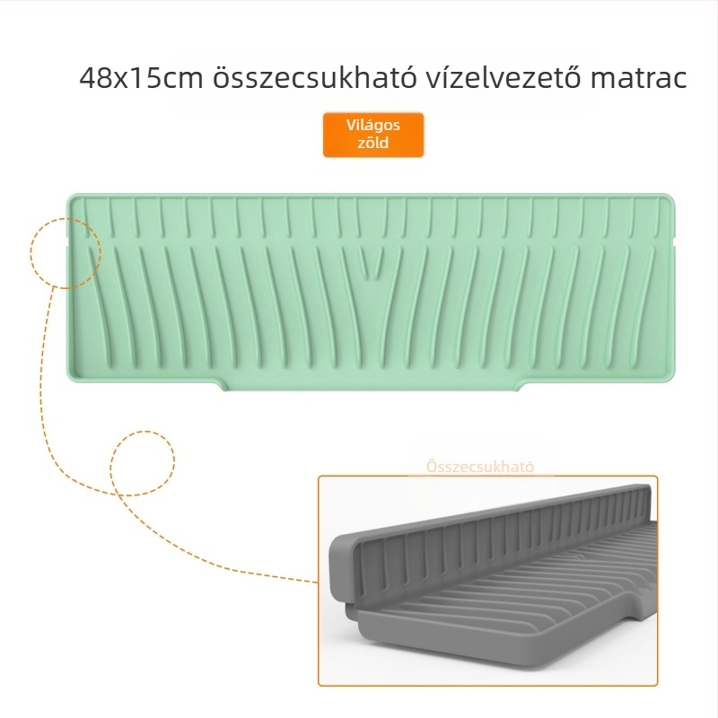 Négyszögletes szilikon lefolyó matrac mosogatókhoz, lejtős elvezetés és fröccsenés elleni védelem