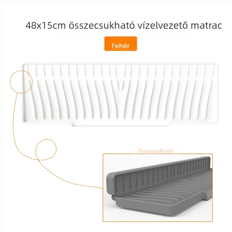 Négyszögletes szilikon lefolyó matrac mosogatókhoz, lejtős elvezetés és fröccsenés elleni védelem