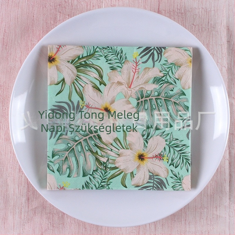 Szalvéta skandináv stílusú trópusi esőerdő mintával, 3 rétegű, virgin fa pulpa, 20 darab, 70 g, logó nyomtatása elérhető