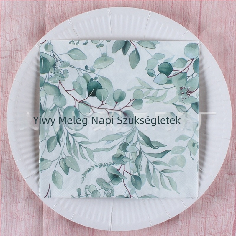 Szalvéta skandináv stílusú trópusi esőerdő mintával, 3 rétegű, virgin fa pulpa, 20 darab, 70 g, logó nyomtatása elérhető