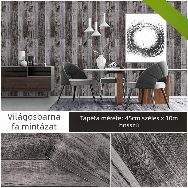 Önragasztó 3D fa mintás tapéta, PVC, háromrétegű felépítés, vízálló és nedvességálló faldekor